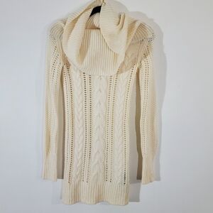 Club Monaco Sweater Dress Tunic Cowl Neck Ivory Knit Wool Alpaca Blend XS- Small